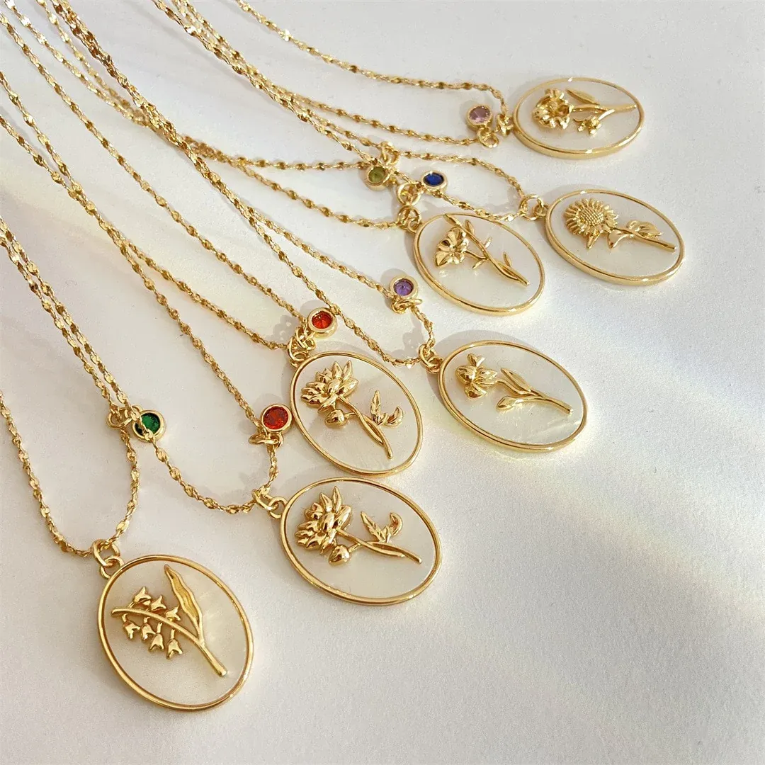 Birth Flower Birthstone Necklace — a delicate floral pendant symbolizing nature-inspired design